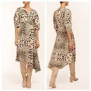 NWT Equipment Femme Taliana Leopard Asymmetrical Midi Dress Size 10 $495